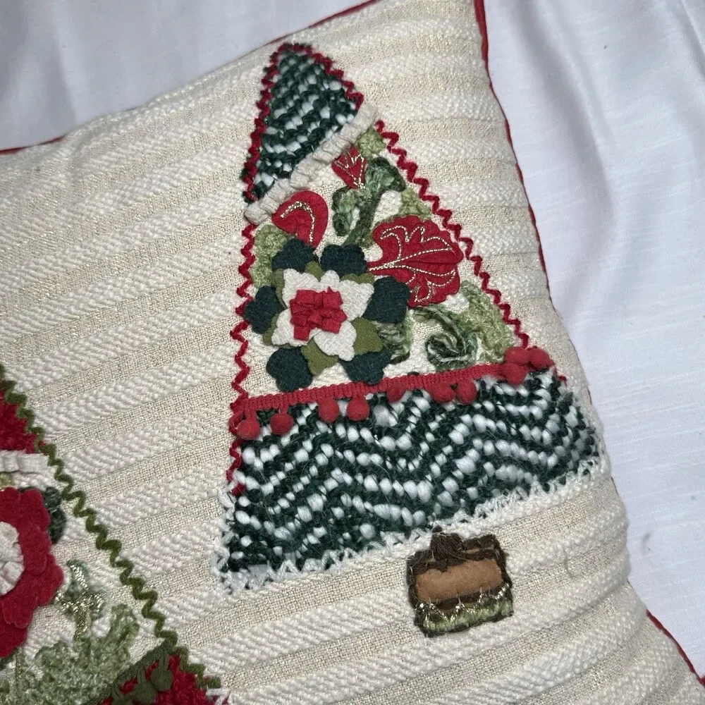 Holiday Embellished Christmas Tree Decorative Throw Pillow Zip Cover 16”x16”